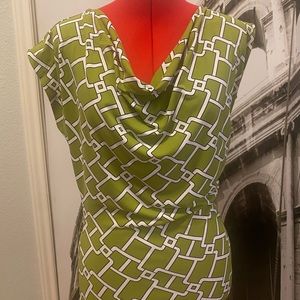 Michael Kors green and white geometric print blouse